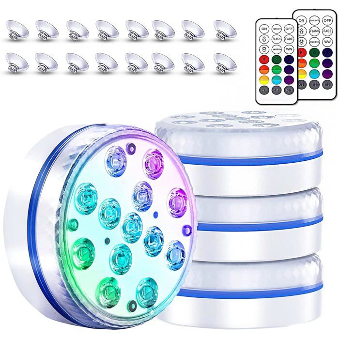 Lumière LED SubmersibleProjecteur Piscine Étanche Sous-Marines Multi-couleur avec TélécommandeEclairage piscine hors (4 Pcs)