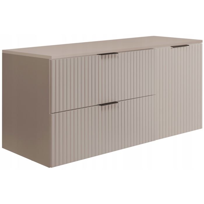 Meuble sous Lavabo 100 cm FLOW - Façades rainurées - avec plan de travail - Cachemire - 100x46x57 cm