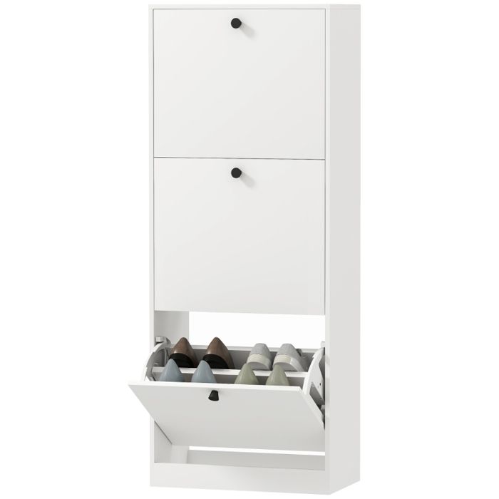 Armoire à chaussures 47x26x120 cm à 3 portes étagère à chaussures avec séparateur réglable commode à chaussures étroite