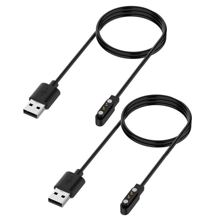 Lot de 2 câbles de charge magnétiques universels pour montre intelligente - 2 broches - 4 mm - Câble de charge USB pour montre
