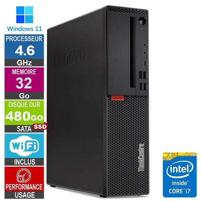 Lenovo M920s i7 8700 4.60GHz 8Go480Go SSD Wifi W11 - vue 3