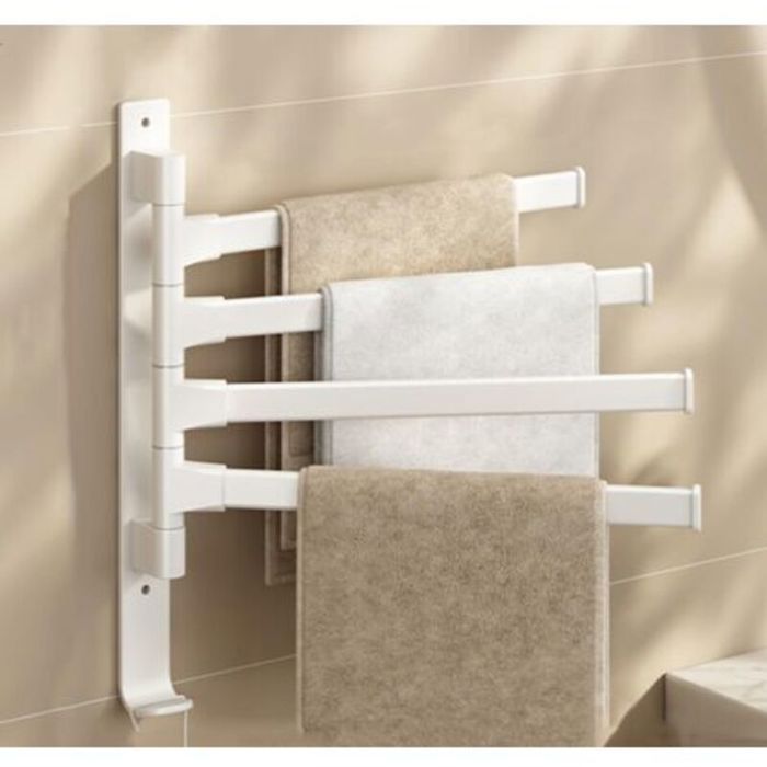 Porte-serviettes pivotant - Unbrand - 4 bras pivotants - Épais - Avec crochet - Gain de place - Fixation murale - Beige