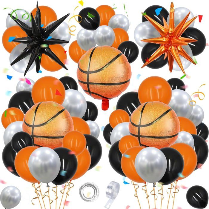 Kit de décoration anniversaire basket-ball - 107 pièces - Ballons en latex et aluminium