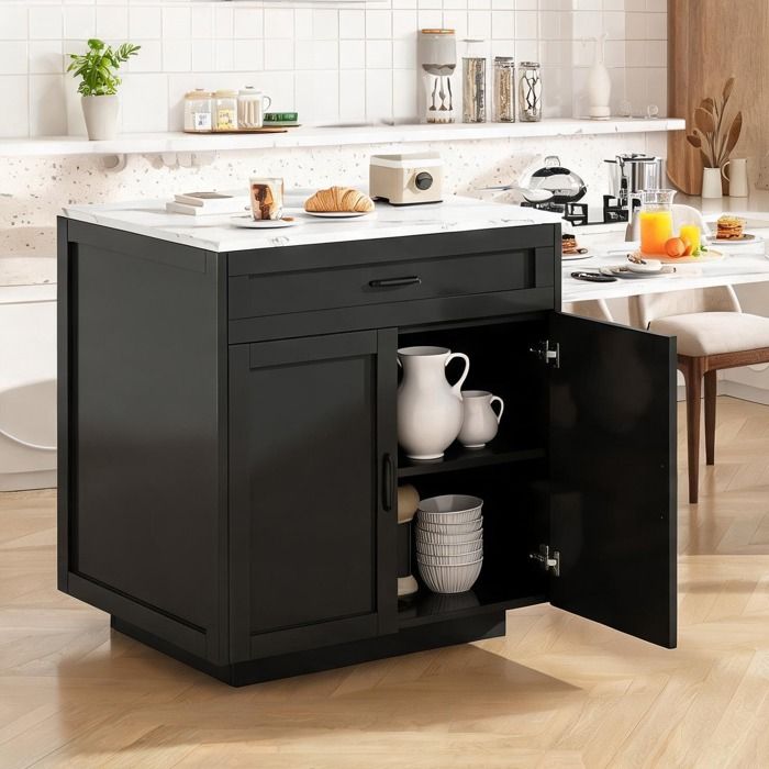 Table haute extensible avec rangement 98-204 cm en MDF noir 2 tiroirs et 2 niches