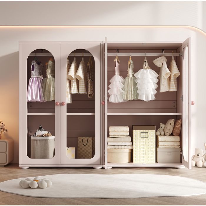 Armoire de chambre 2 portes lot de 2 rangement enfant avec tringle et portes acryliques rose Grjofek