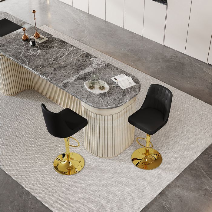 WOVREO Lot de 2 tabourets de bar réglables en hauteur pivotants 360° PU noir métal doré