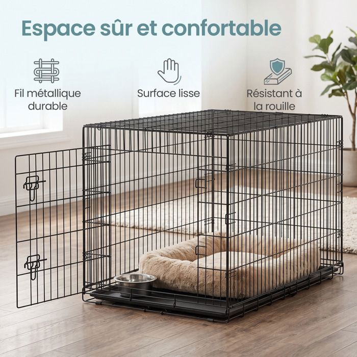 Cage de Pliable pour Chien avec Plateau en Plastique et 1 Porte Taille L Noir Cage de Pliable pour Chien avec Plateau en Plastique et 1 Porte Taille L Noir