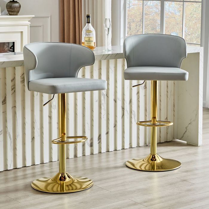Tabouret de bar - WESTYLE - Lot de 2 - Dossier ergonomique réglable - Rotation 360° - Grand socle avec repose-pieds