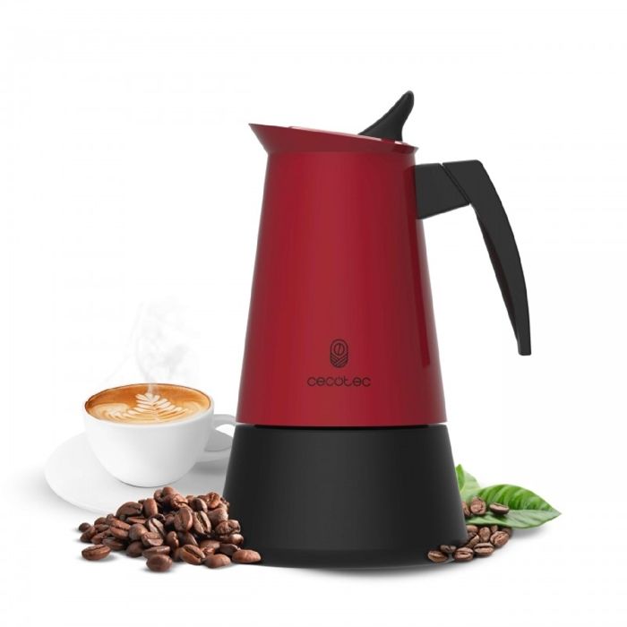 Cecotec Cafetière italienne Piccolina 400 Red 200 ml 4 tasses acier inoxydable valve de sécurité compatible toutes surfaces