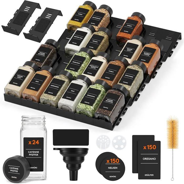 Rangement Épices pour Cuisine24 Pièces avec 24 BocauxÉtagère à Pot Epices de Tiroir 24 Pièces avec 24 Bocaux MEUBLE A EPICES