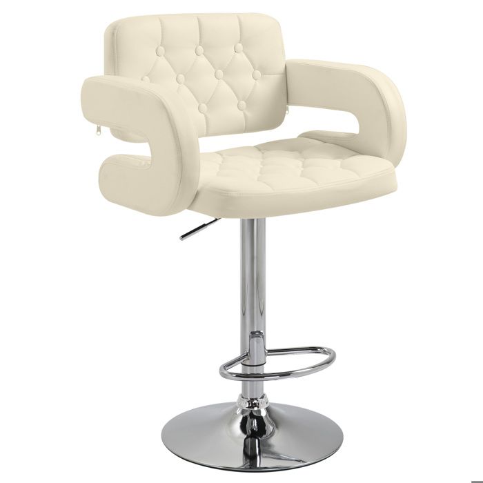 Tabouret de bar - Chaise haute de cuisine - Hauteur réglable - Pivotant - Acier - Accoudoirs - Blanc - 61 x 50 x 113 cm - ZENLINKJH