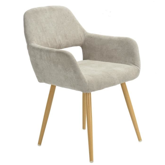 Furnish1 Fauteuil Chaise Salle A Manger Finition Tissu Beige Pieds Metal Look Bois Style Scandinave Cdiscount Maison
