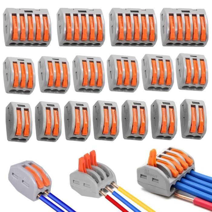 Connecteurs électriques rapides avec levier, 80 pcs 1 fil 2 bornes de  connexion rapide, domino électrique rapide, connecteur de fil de câble peut  être librement com