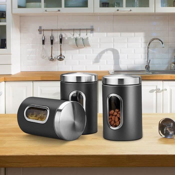 3 Pot à Café Hermétique InoxydableBoite de Rangement CuisineBocaux Hermétiques Alimentaires avec Fenêtrepour