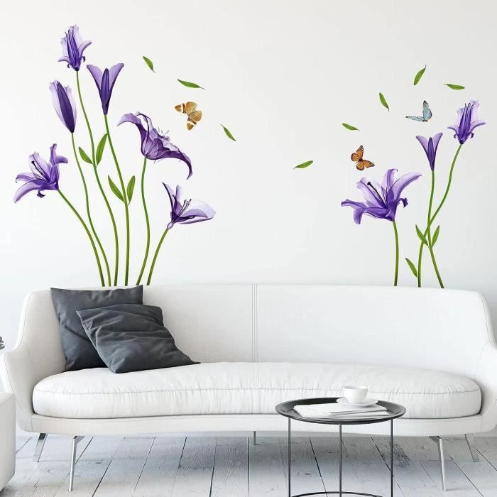 Stickers Muraux Fleur De Lys Violet - Beaux Beaux Stickers Muraux Floral -  Chambre Salon Tv Canapé Fond Décoration Murale[u1060] - Cdiscount Maison