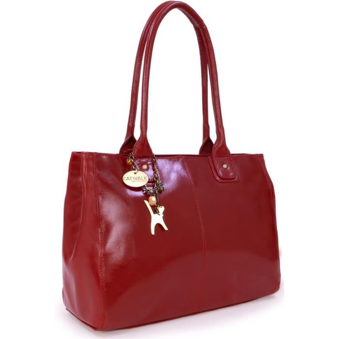 Grand Sac à Main Cuir Rouge Double You - Porté épaule - Occasion Bon état - Cuir Véritable