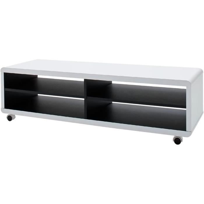 Meuble TV En Pin Massif 103x36.5x52 Cm - 2 Portes + 4 Niches Ouvertes - Style Rustique Moderne - Support Mural Inclus