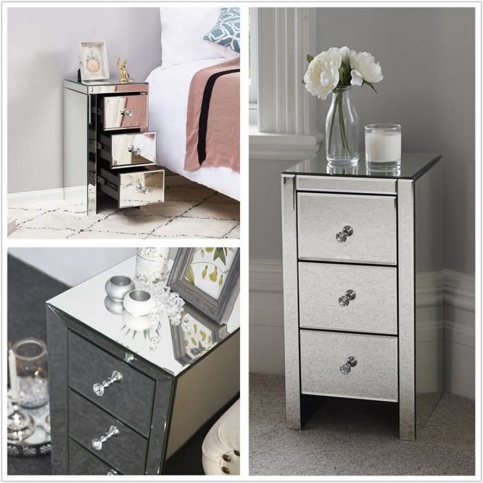 AIDUCHO Table De Nuit En Miroir, Table D'appoint Avec 2 Tiroirs, Table