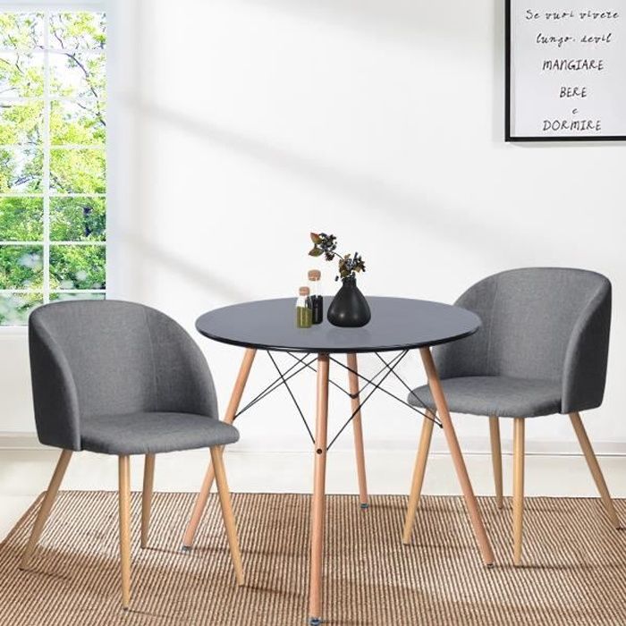 furniturer table à manger ronde de 2 à 4 personnes scandinave plateau noir laqué pieds en bois