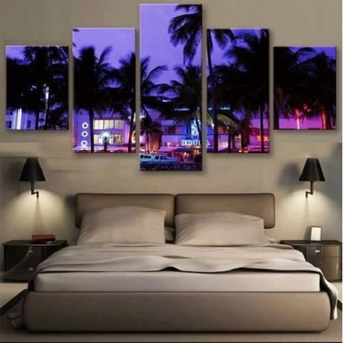 5 Pieces Unframed Miami Skyline Toile Coco Peinture Decorative Creative Maison De Chambre 20 30cm 2p 20 40cm 2p 20 50cm Achat Vente Tableau Toile Cdiscount