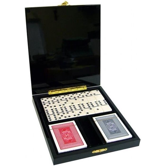 Coffret de jeu - Althuria - Coffret Prestige - 28 dominos - 2 jeux de cartes - Bois laqué brillant