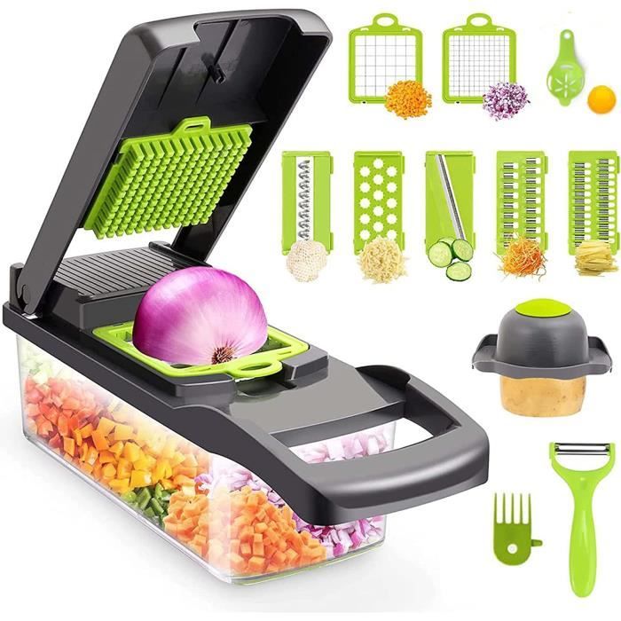 Mandoline Découpe 4 Modes 40 épaisseurs - Tranche Dés Julienne Haché - Sécurité Intégrée Doigts