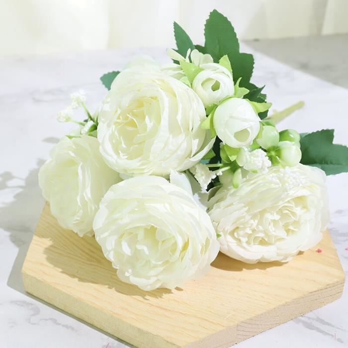 Bouquet de roses et de pivoines artificielles en soie, petites fleurs  blanches, pour décoration de mariage, pour la White -HJ375 - Cdiscount  Maison