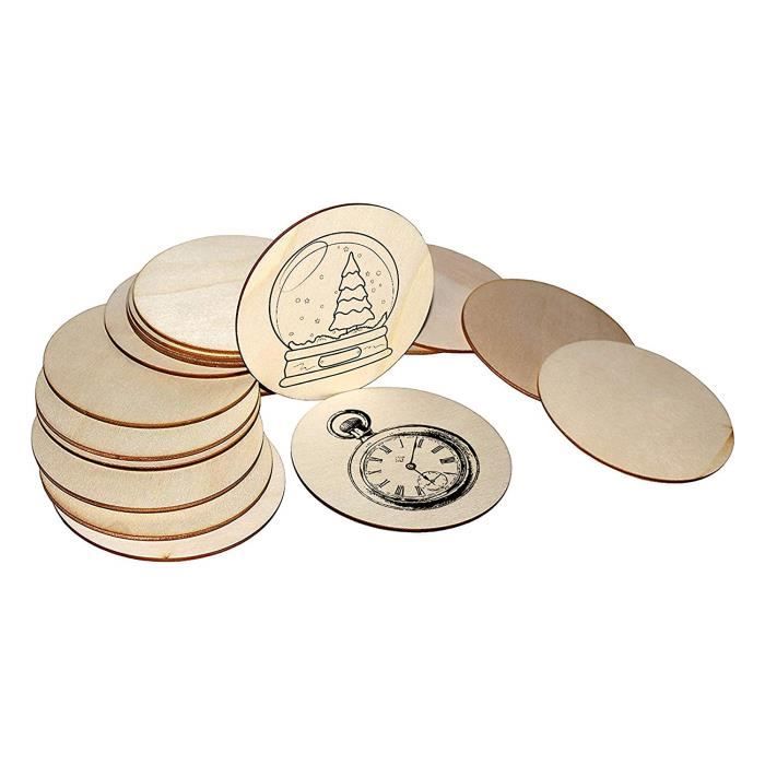 Lot De 100 Disques En Bois Naturel - 5 Cm - Cercles Bruts Pour Bricolage Et Décoration