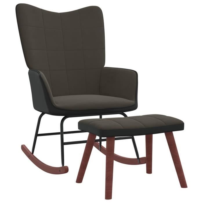 style fr chaise - contemporain - fauteuil à bascule avec repose-pied gris foncé velours et pvc®zysjah®