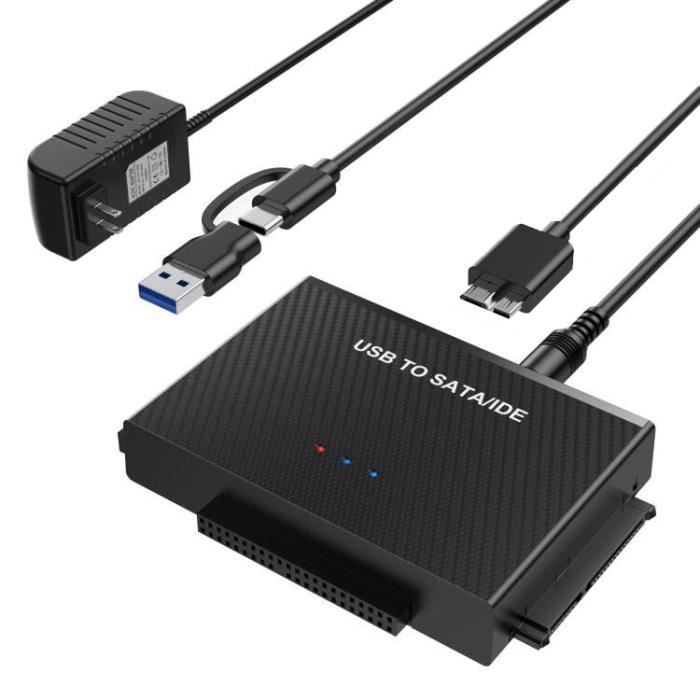 USB Disque Dur Adaptateur USB 3.0 vers IDE SATA, Cable USB 1m pour 2.5  3.5 IDE SATA HDD SSD, avec Adaptateur Alimentation Externe - Cdiscount  Informatique