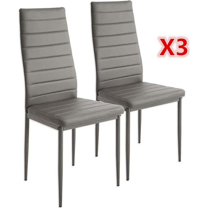 Chaises à manger en cuir gris - Lot de 6 - 48 * 42 * 97 cm