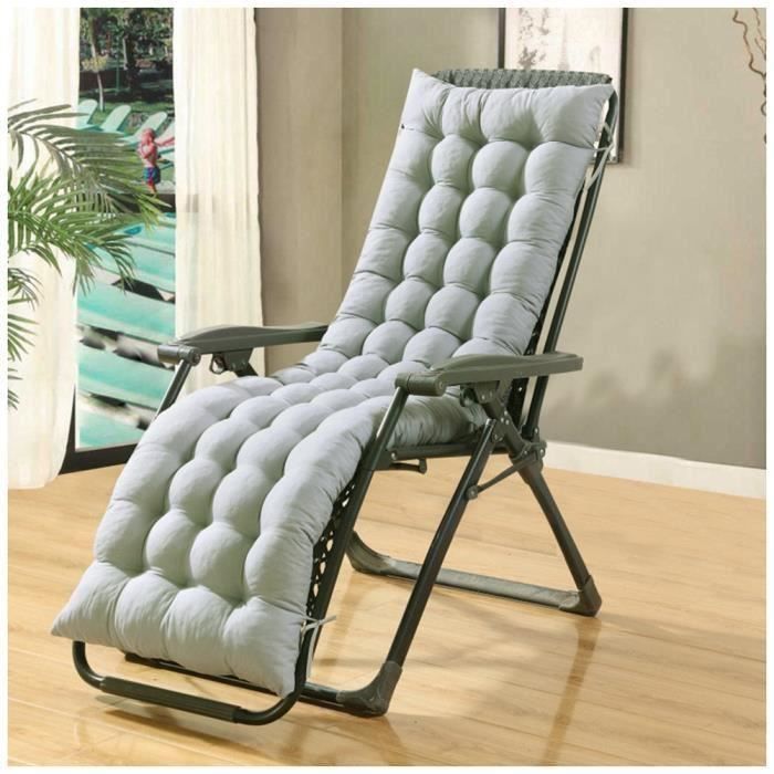Coussin Bain de Soleil Jardin Pliable Anti-Dérapant Coussin Chaise Longue Epais Confort48x160cmGris
