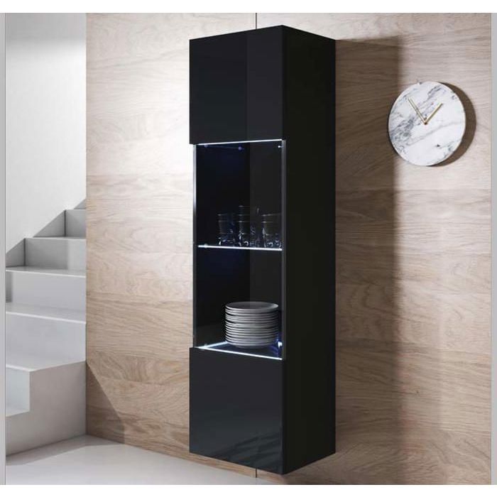 Design Ameublement - Vitrine Armoire LED LUKE V6 Suspendue - 1 porte - Noir Brillant - 40x165x29cm