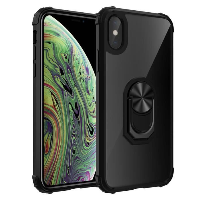 Coque iPhone XS Max 6.5 Noir Rigide Transparente Silicone avec Bague Support Magnetique Antichoc Protection Cdiscount Telephonie