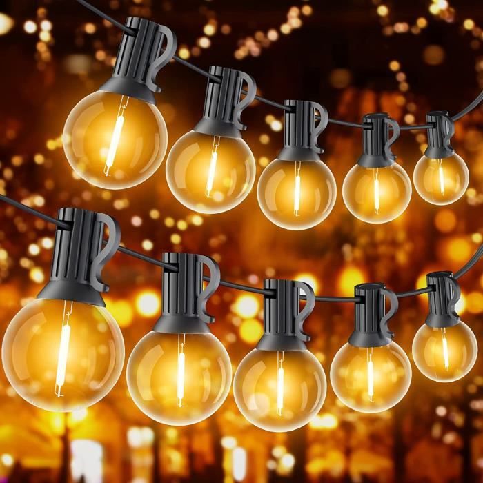 30M Guirlande Lumineuse Extérieure Guinguette LED avec 50 Ampoules E12 G40 en Plastique Étanche Guirlande pour Jardin Cour Patio