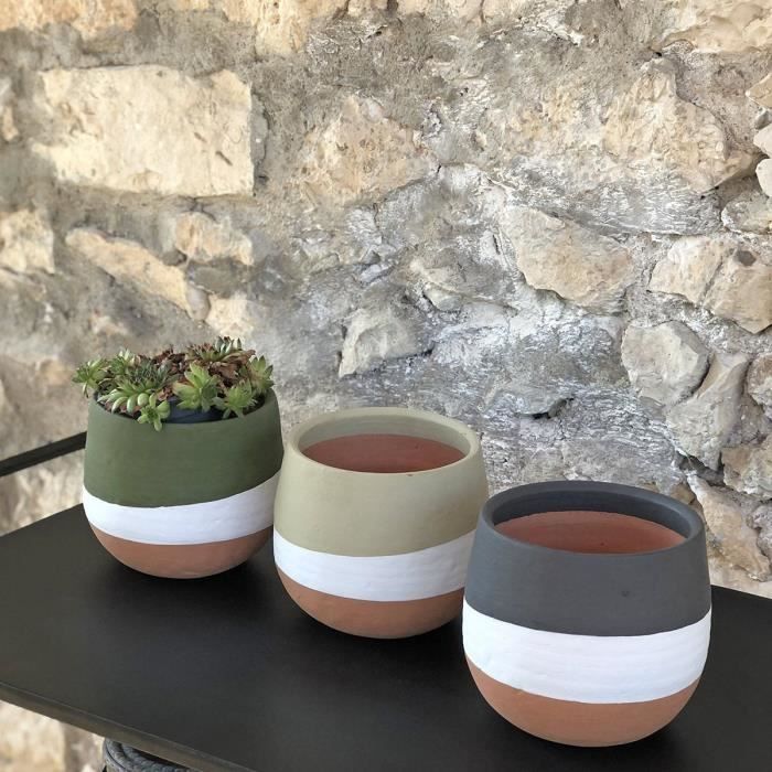 Lot De 3 Pots De Fleurs Gardrium 🌱 Blanc Moucheté - 25,4/22,9/20,3cm Avec Soucoupes