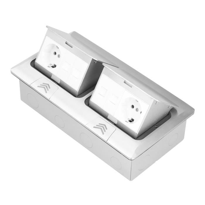 Prise Encastrée Au Sol étanche - 2 Prises + 1 Port USB - 16A 4000W IP40 - Acier Inoxydable Et PC - Pour Bureau, Maison, Boutique