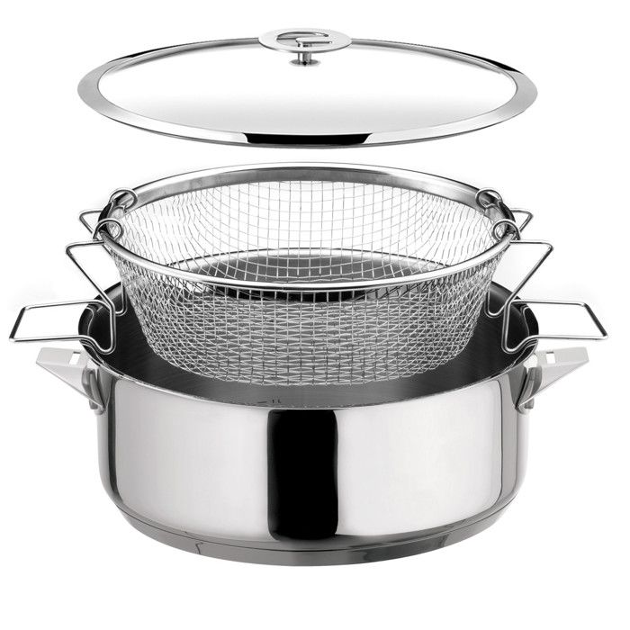 Eclipse - Sauteuse 24 cm revêtue en céramique couvercle et panier de cuisson pour friture et cuisson à leau