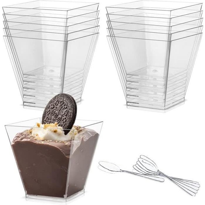 50 Verrines à Dessert En Plastique Cristallin - 2,5 Oz - Réutilisables, Pour Mousse, Tiramisu, Fêtes