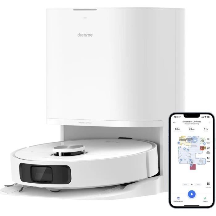 Dreame L10 PRIME - Robot Aspirateur Laveur avec Station de Vidage et Auto Nettoyage - Technologie LDS - Puissance 4000 Pa - Dreame