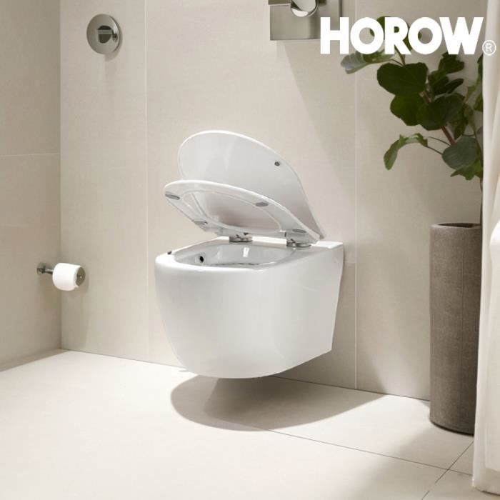 Cuvette WC Suspendu sans Rebord avec Charniere Abattant Soft Close Toilette Suspendu en Ceramique Blanc Cdiscount Bricolage