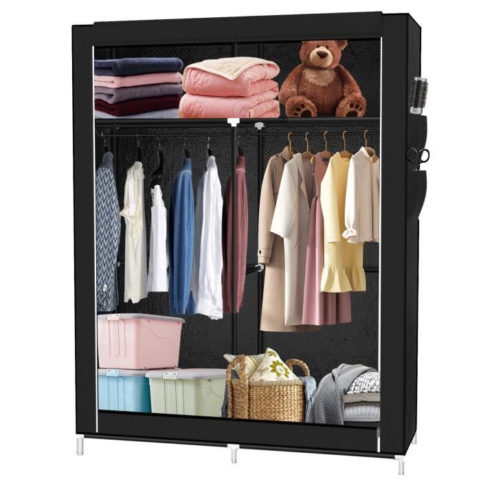 HUOLE - Penderie de vêtement Armoire Chambre 2 Tringles Noir