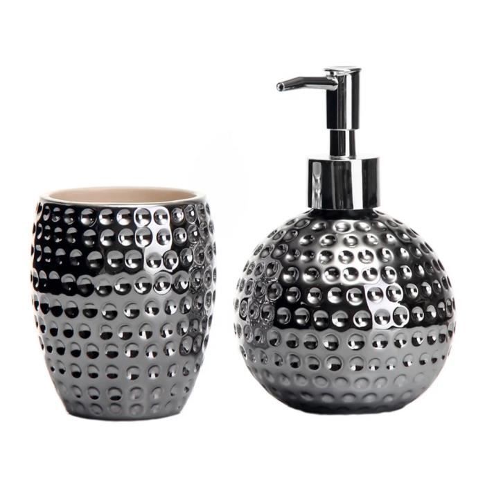 Ensemble Salle De Bain 5 Pièces Verre Doré - Distributeur Savon, Porte-Brosse, Pot