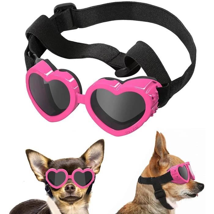 Lunettes pour Chien, Lunettes de Soleil pour Animaux Réglables, Lunettes Coupe-Vent pour Chien de Petite et Moyenne Taille - Rosé