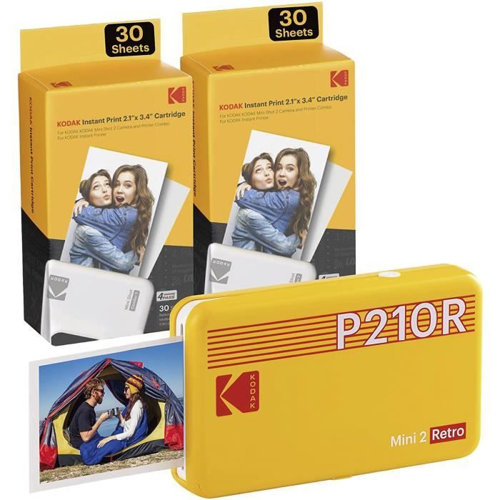 Kodak Mini 2 Retro Imprimante Photo Mobile pour Smartphone (iPhone & Android), Imprimante Bluetooth, 5,4 x 8,6cm, Yellow + 68 Photos