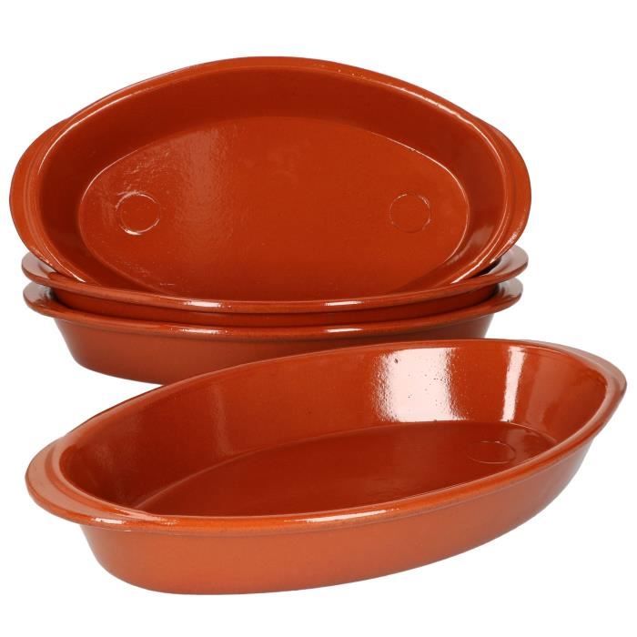 2 Plats Ovales En Terre Cuite 1,5L - Vaisselle Méditerranéenne, Four/lave-vaisselle, Fait Main, 39x23x5,5cm