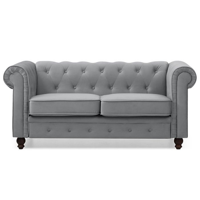 MENZZO Grand canapé 2 places Chesterfield Velours Argent -L158 x P82 x H72 cm