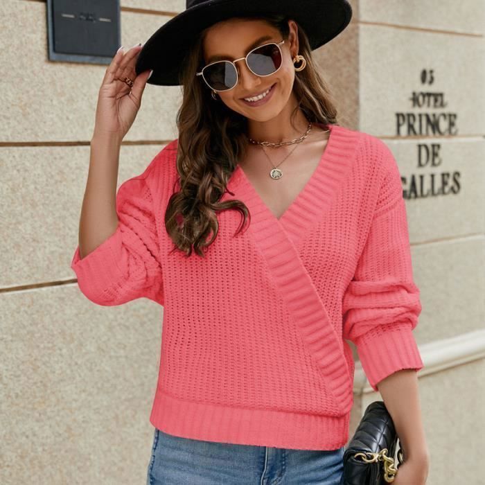 Pull Femme En Tricot Col V Manches Longues Chaud Doux Hiver - Rose Rose -  Cdiscount Prêt-à-Porter