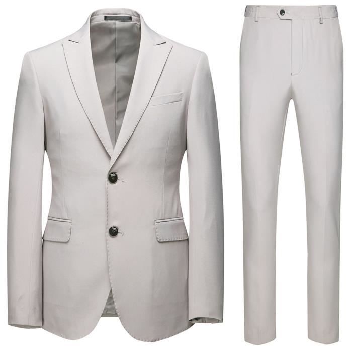 Costume Decontracte XF112 Homme Gris clair Slim Revers classique