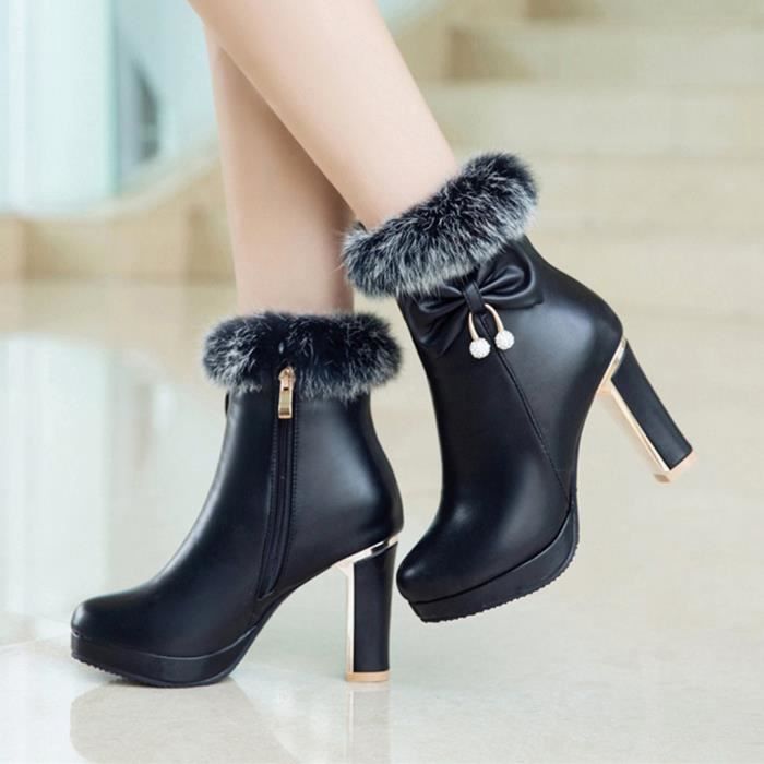 Bottines Loisirs Talons Hauts Indigo Style Avec Fermeture Éclair Arrondi Orteil Pointure
